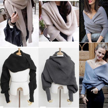 Load image into Gallery viewer, Knitted Wrap Scarf With Sleeves