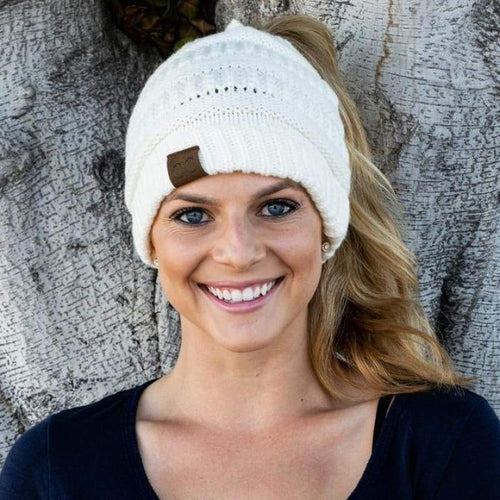 Soft Knit CC Ponytail Beanie
